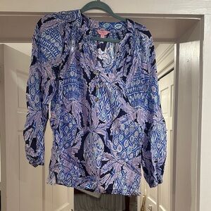 Lilly Pulitzer Blue and Purple Patterned Blouse